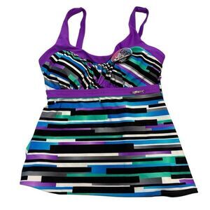 NWT Zero X Posur Geometric Striped Padded Swimwear Tankini Top Multicolor Small